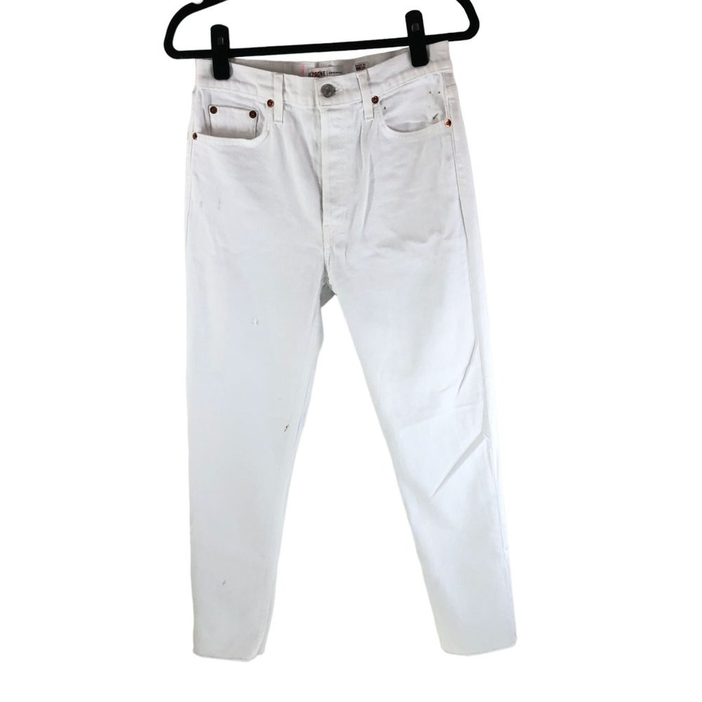 Re/Done Womens Jeans High Rise Ankle Crop Stretch Button Fly White 28